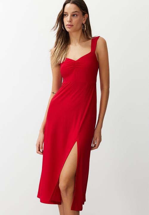 Trendyol - Plain Heart Collar Gathered Strap - Red