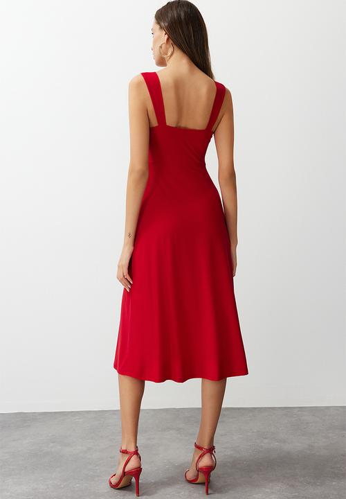 Trendyol - Plain Heart Collar Gathered Strap - Red