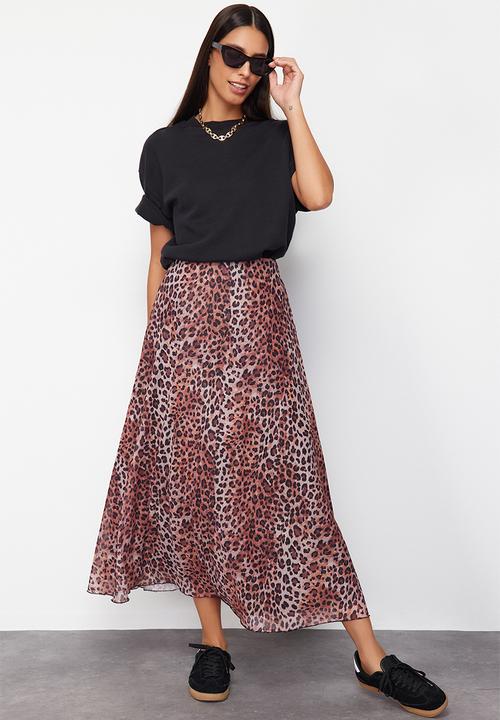 Trendyol - Leopard Patterned Woven Skirt - Brown