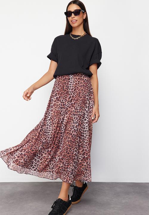 Trendyol - Leopard Patterned Woven Skirt - Brown