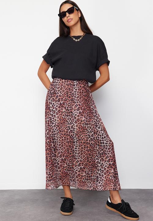 Trendyol - Leopard Patterned Woven Skirt - Brown