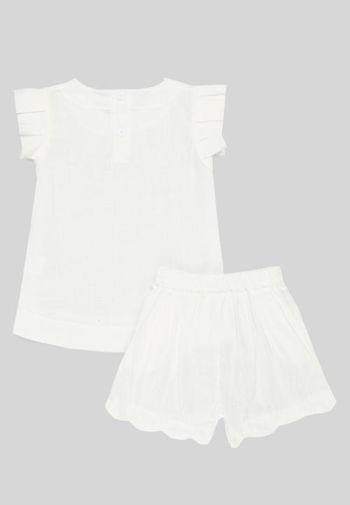 Pop Candy - Frilled sleeve top & short set - white