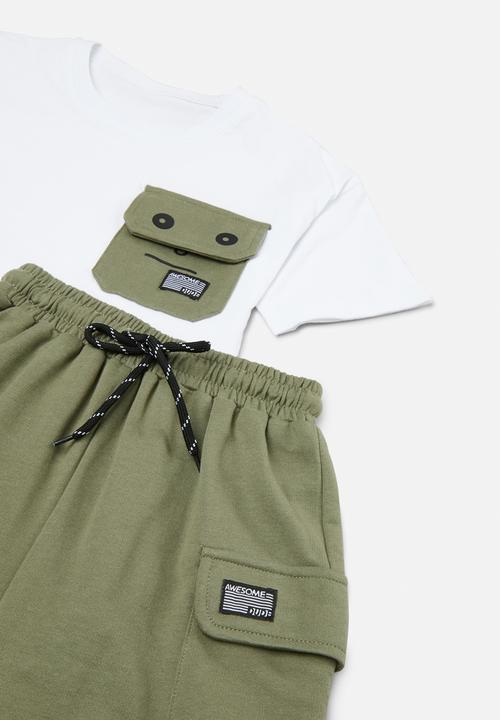 Pop Candy - Pocket tee & shorts set - green & white