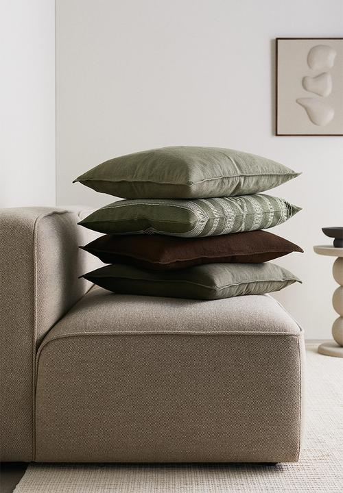 H&M - Patterned cushion cover - khaki green striped