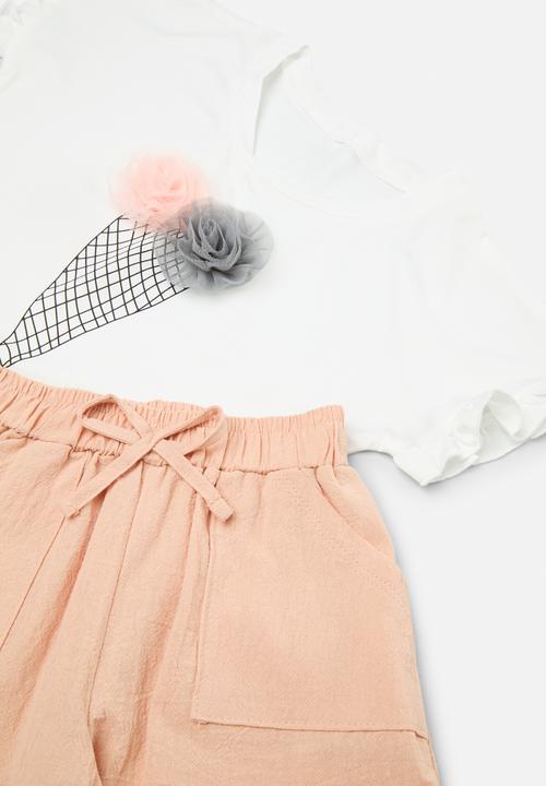 Pop Candy - Tee and short set - pink & white
