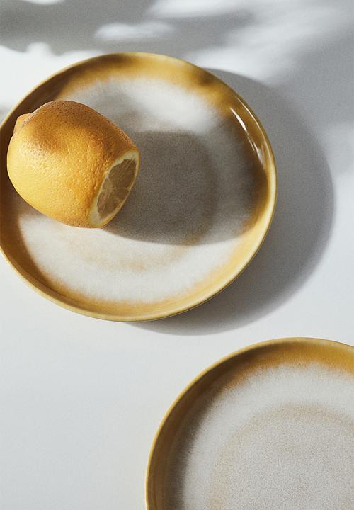 H&M - Stoneware side plate - yellow white