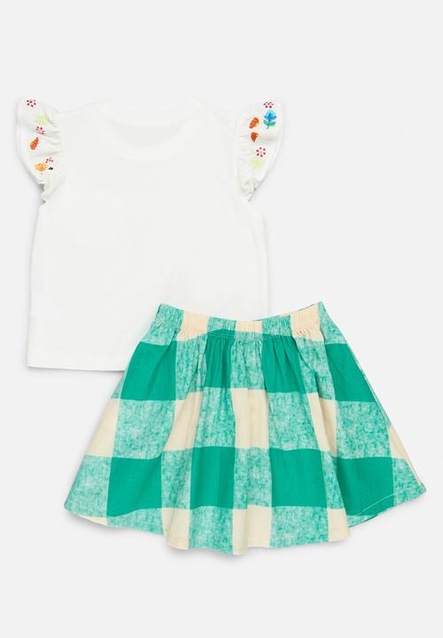 Pop Candy - Top and Check skirt set - green & white
