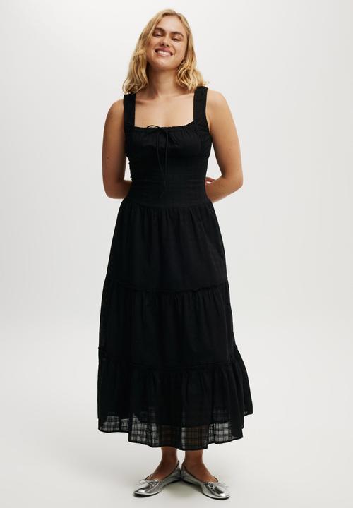 Aria Corset Detail Midi Dress-Black