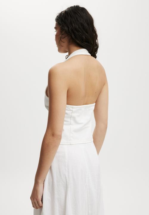 Cotton On - Harley Denim Halter Vest - Vintage White