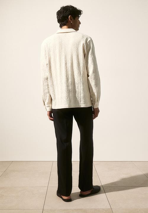 H&M - Regular fit hole-patterned jersey shirt - light beige