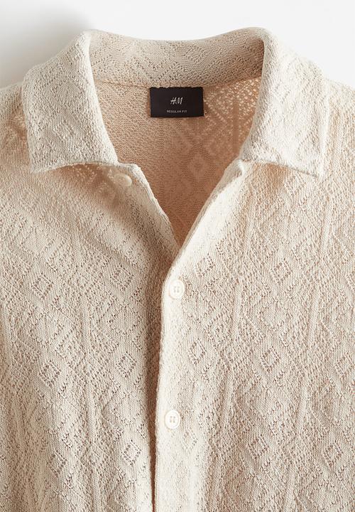 H&M - Regular fit hole-patterned jersey shirt - light beige