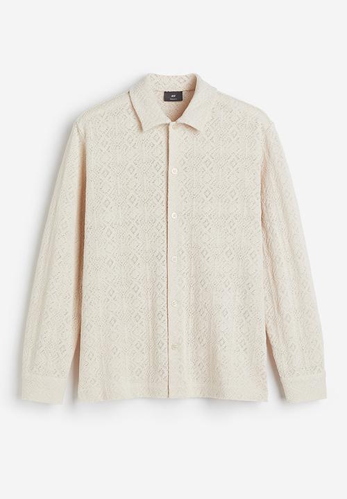H&M - Regular fit hole-patterned jersey shirt - light beige