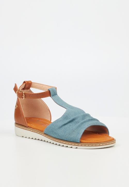 Butterfly Feet - Walnut 3 ankle strap - blue