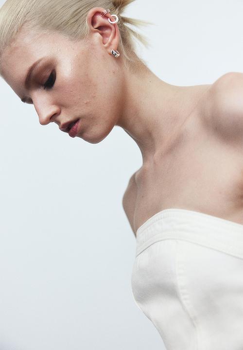 H&M - Denim bustier peplum top - cream