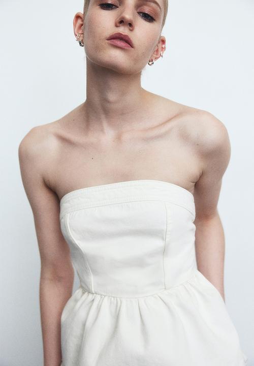 H&M - Denim bustier peplum top - cream