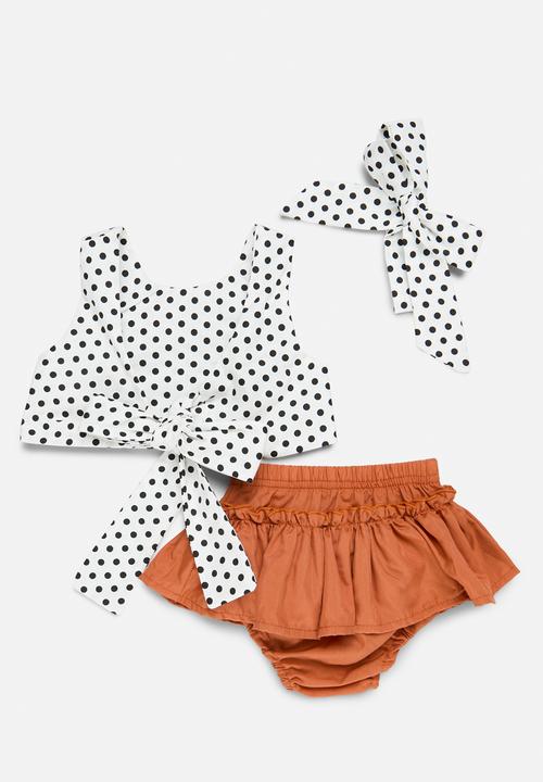 Pop Candy - Bloomer and top set - brown & white 