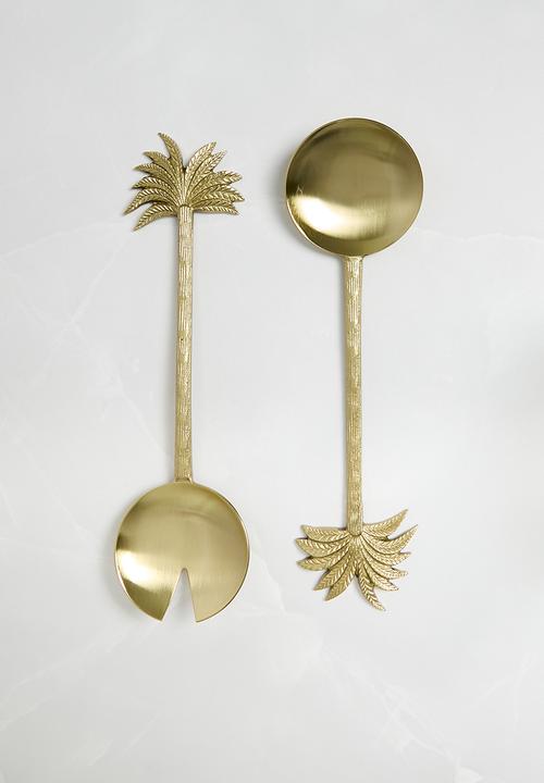 Sixth Floor - Palm Serving Spoons set of 2 - Gold