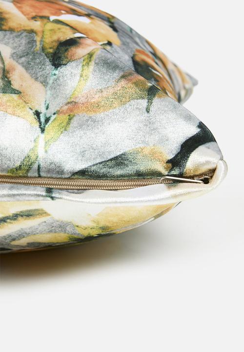 Sixth Floor - Flora printed velvet cushion cover - yellow