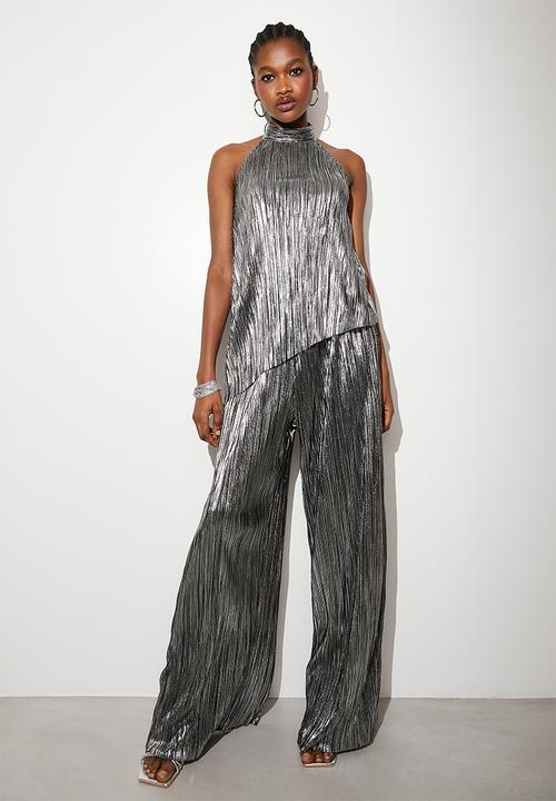 VELVET - Co-ord pleated wide leg - silver