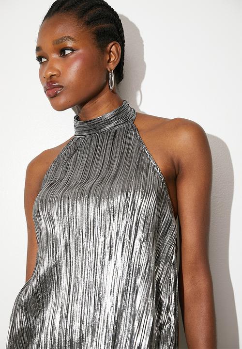 VELVET - Co-ord plisse grown on neck shell - silver 