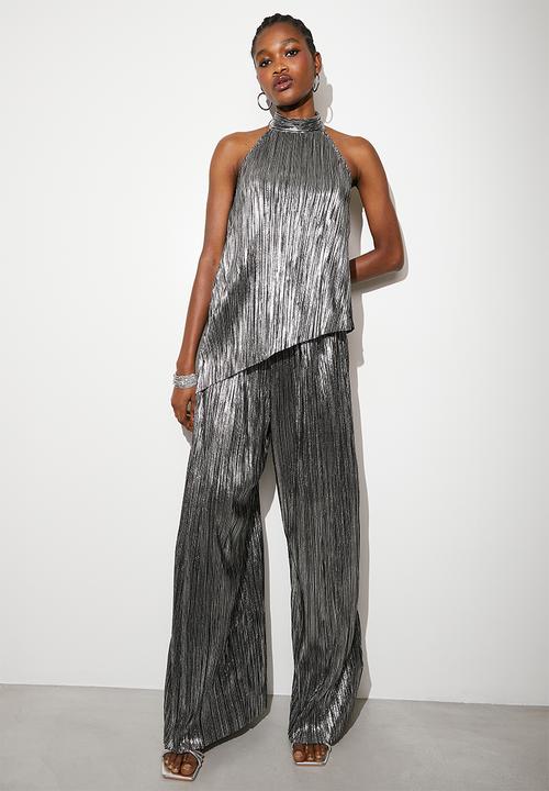 VELVET - Co-ord plisse grown on neck shell - silver 