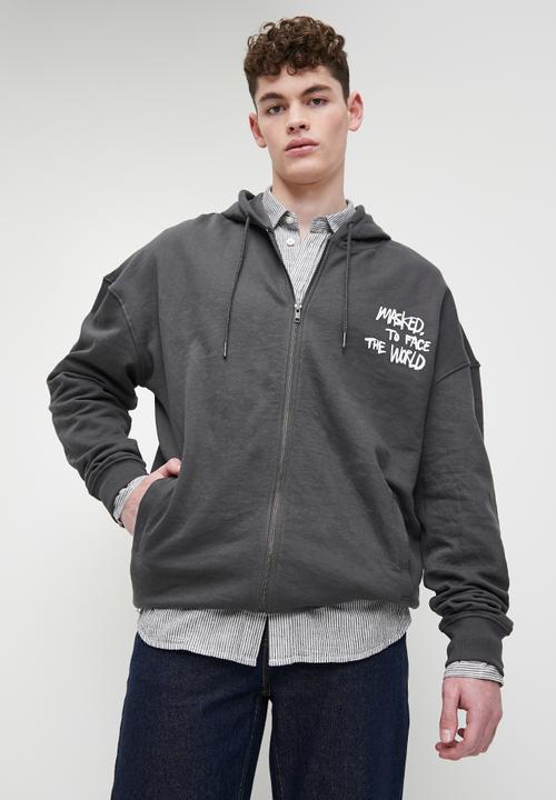Superbalist - Relaxed Fit Print Zip Thru Hoodie - Grey