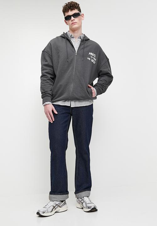 Superbalist - Relaxed Fit Print Zip Thru Hoodie - Grey