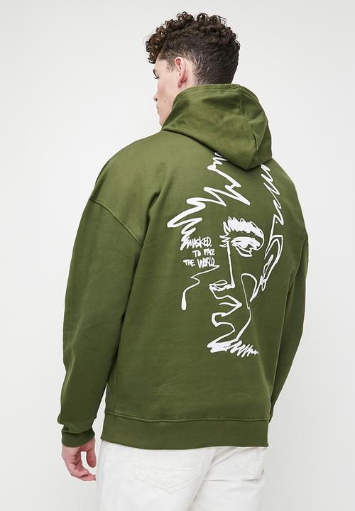 Superbalist - Relaxed Fit Print Zip Thru Hoodie - Olive