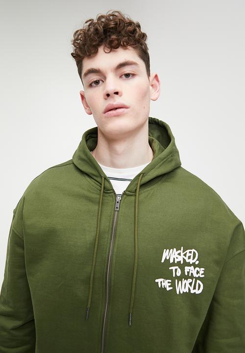 Superbalist - Relaxed Fit Print Zip Thru Hoodie - Olive