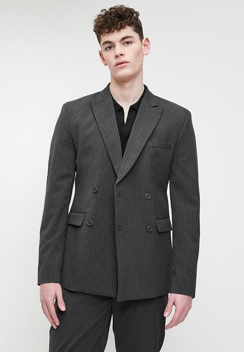 Superbalist - Double breasted Slim Fit Jacket - Grey pinstripe