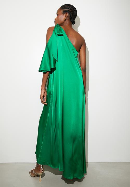 VELVET - Cold shoulder detail asym kaftan dress - green