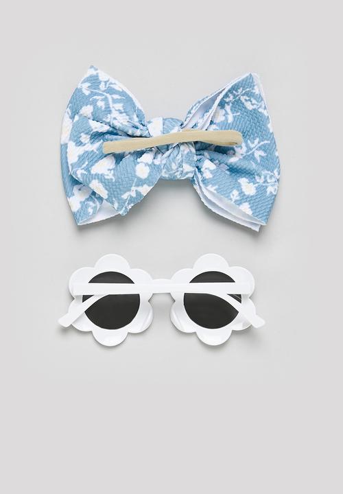 Pop Candy - Hair bow and sunglass set - blue & white