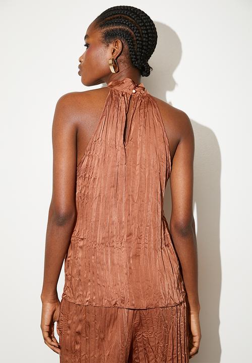VELVET - Textured halter - Brown