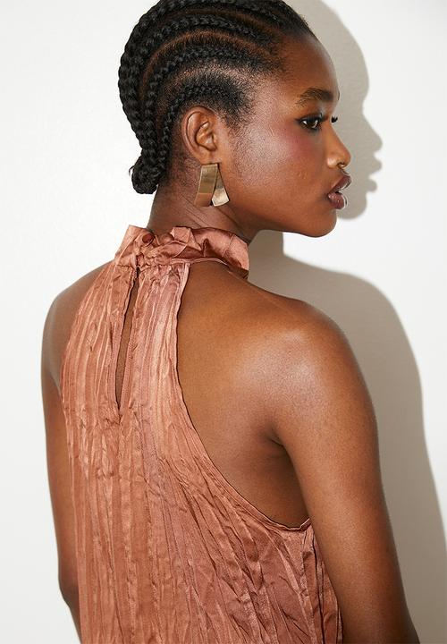 VELVET - Textured halter - Brown