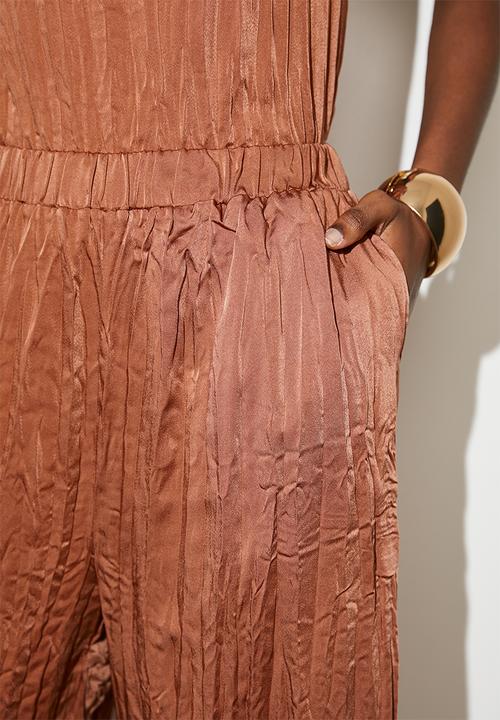VELVET - Co-ord crushed pleated palazzo pant - brown