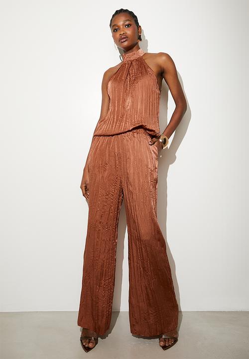 VELVET - Co-ord crushed pleated palazzo pant - brown