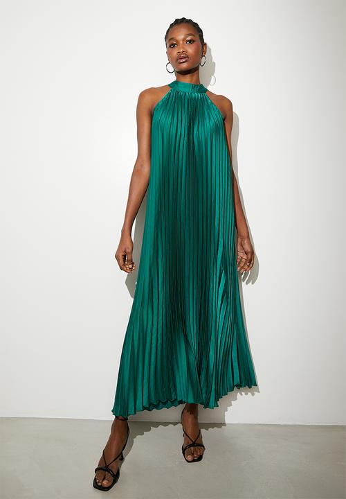 Pleated trapeze midi dress - Green