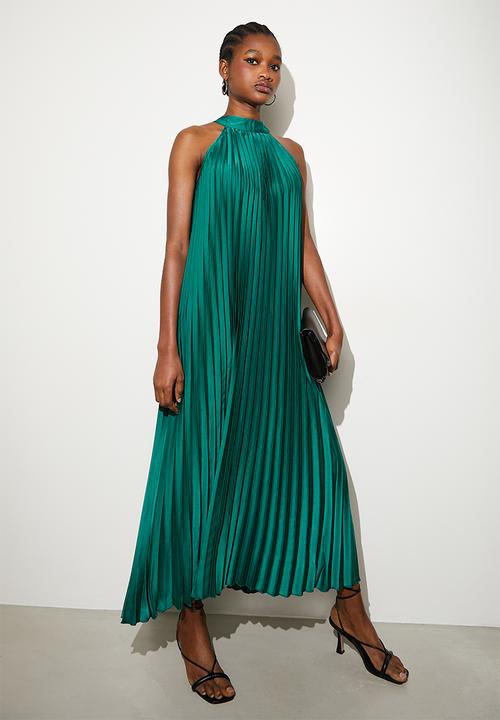VELVET - Pleated trapeze midi dress - Green