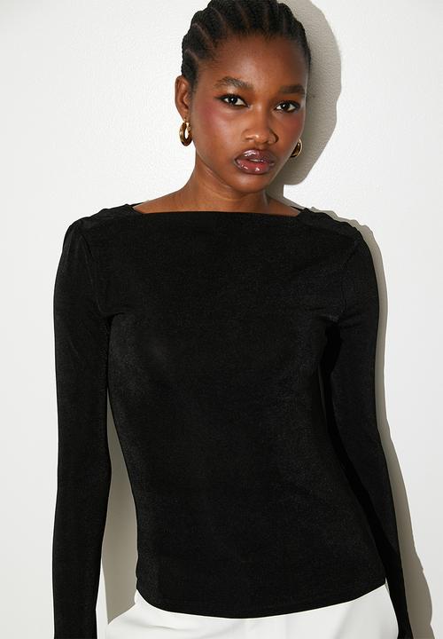 VELVET - Cowl back top - black
