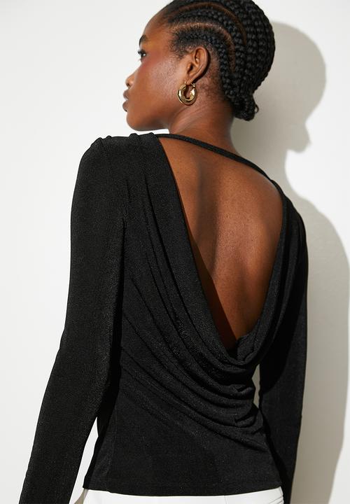 VELVET - Cowl back top - black