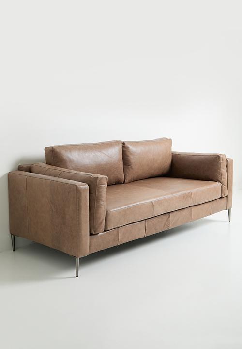 Sixth Floor - Pablo genuine leather 3 seater - wax crackle smoke