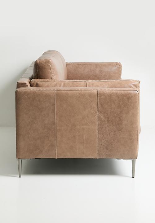 Sixth Floor - Pablo genuine leather 3 seater - wax crackle smoke