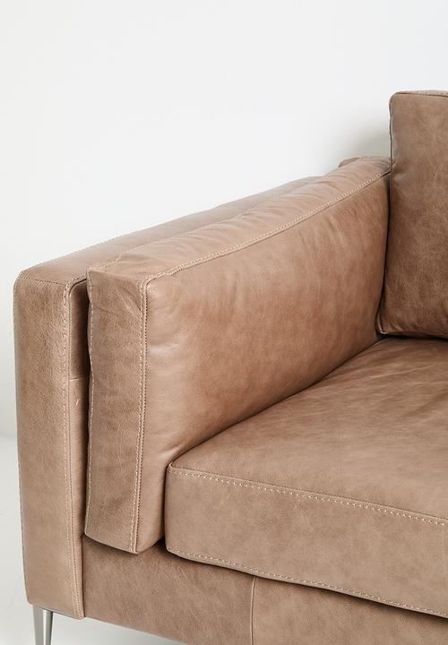 Sixth Floor - Pablo genuine leather 3 seater - wax crackle smoke