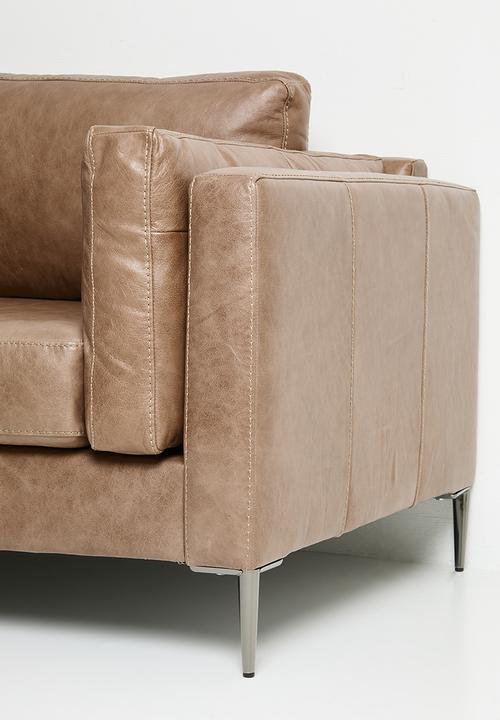 Sixth Floor - Pablo genuine leather 3 seater - wax crackle smoke