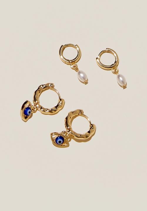 Rubi - 2 Pack mid earring - gold plated blue evil eye