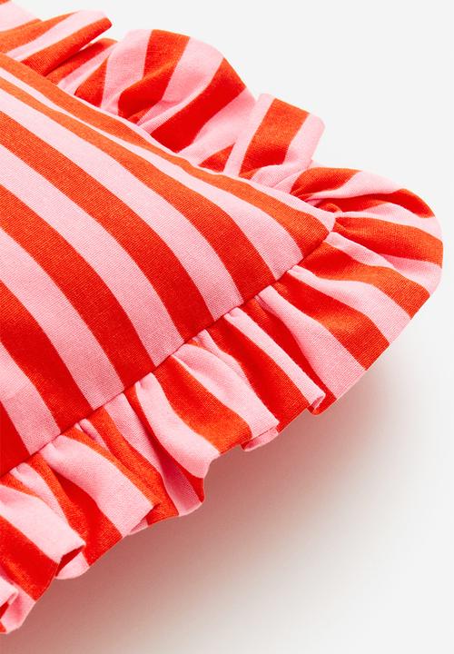 H&M - Frill-trimmed cushion cover - orange striped 