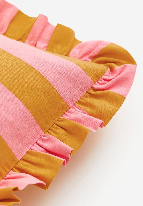 H&M - Frill-trimmed cushion cover - pink striped