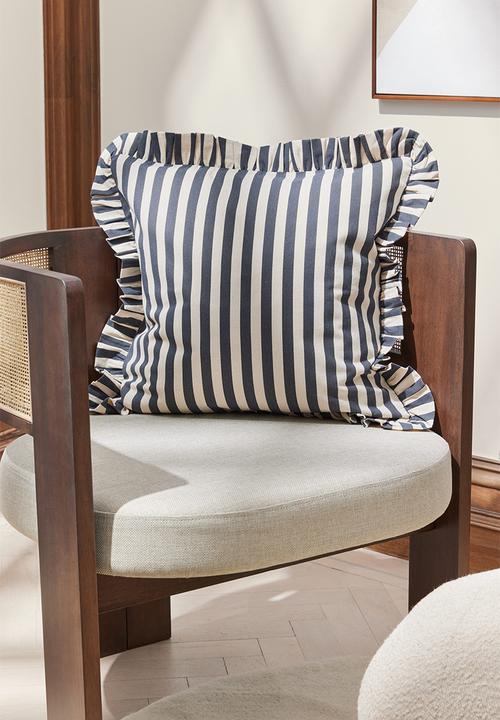 H&M - Frill-trimmed cushion cover - dark grey striped