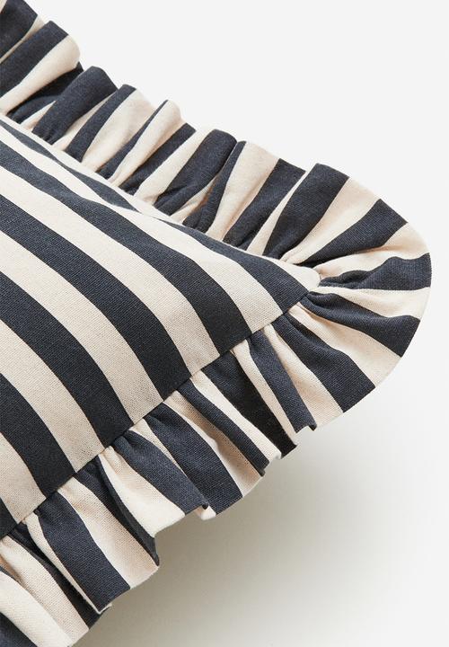H&M - Frill-trimmed cushion cover - dark grey striped