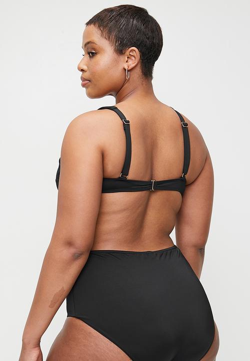 Cotton On - Plus Underwire Balconette Bikini Top - Black Crinkle